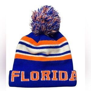 ICON Florida Kids Blue and Orange Stripe Pom-Pom Beanie